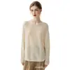 Novo suéter de cashmere 75% e seda de amoreira 25%, de malha reversível, gola redonda, cor sólida, versátil, solto e macio, para mulheres