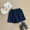 Shorts Jeans Azul Escuro com Cordão para Mulheres, Verão Cintura Alta Emagrecedor Esportivo Casual Hot Pants, Shorts Azul Lavado para Mulheres