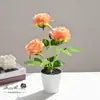 Bonsái Pequeño de Rosa Artificial de Tres Cabezas, Planta Simulada en Maceta, Decoración para el Hogar, Vegetación Artificial, Decoración Interior para Bodas, Flores Artificiales