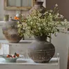 Jarrón de Cerámica Gruesa Hecho a Mano Jingdezhen Cerámica de Arcilla Antigua Imitación Estilo Retro Wabi-Sabi Sala de Té Zen Maceta de Cerámica Antigua de Pie