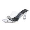 Pantuflas de Tacón Alto para Mujer, Calzado de Verano para Exteriores, Sandalias de Punta Cuadrada con Pedrería, Nuevo Estilo 2026, Zapatos de Tacón Alto Grueso, Pantuflas de Cristal de Alta Gama