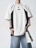 Camiseta Masculina Estilo Americano com Ombro Caído, Solta, Manga Curta, Marca Nova Tendência de Verão com Bordado de Slogan, Roupa Pesada de Manga Meia-Manga