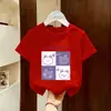 Camiseta de Algodón 100% Puro para Niña, Cuello Redondo, Manga Corta, Nuevo Estilo de Verano, Ropa de Moda para Niños y Bebés, Estampado de Dibujos Animados, Top Versátil