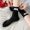 Calcetines de Tela Gris Estilo Coreano con Etiqueta y Diseño Holgado para Mujer, Calcetines de Media Pantorrilla, Calcetines Holgados Sin Costuras Combinados con Zapatos Birkenstock, Calcetines Largos Lisos Simples
