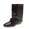 Botas Largas Retro Desmontables Apiladas Estilo Occidental 8cm Botas de Caballero para Mujer Botas para Mujer Hebilla Invisible para Aumentar la Altura Punta Puntiaguda