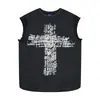 Camiseta sin mangas de tirantes casual retro americana vintage con estampado de letras y cruz, estilo high street fresco, hombros anchos