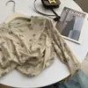 Camiseta Floral Vintage de Lyocell com Caimento, Gola Redonda, Manga Longa, Camisa com Proteção Solar para Mulheres, Corte Solto, Top Interno Elegante para o Verão
