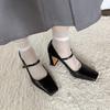 Sapatos Mary Jane Quadrados de Salto Grosso Estilo Francês para Mulheres, Novo Estilo Retrô 2026 com Tira Única e Salto Alto Baixo