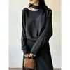 Suéter de Tricô com Gola Halter e Mangas Morcego Paulownia Montanha do Norte para Mulheres, Design de Outono Suéter Básico Ombro a Ombro P157