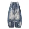 Ropa de mujer vintage transfronteriza desgastada primavera-verano, pantalones de pierna ancha estilo Harajuku, pantalones de trabajo rasgados de diseñador, jeans de moda para hombre