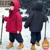 Roupas de Inverno para Meninos Jaqueta Ala com Forro de Fleece Conjunto de Duas Peças Estilo Coreano Jaqueta Esportiva Impermeável Bonita para Crianças Top de Menino