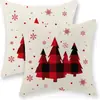 Funda de Almohada Navideña Nueva Coche Pino Copo de Nieve Bola de Navidad Estampado de Lino Decoración de Habitación Cojín de Sofá