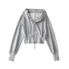 Sudadera con Capucha de Color Sólido y Cremallera Doble con Parches para Mujer, Nuevo Estilo Otoño 2025, Corte Ajustado, Chaqueta Cardigan Corta