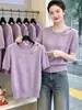 Atuendos para Chicas Ligeramente Gorditas: Estilo Casual de Primavera y Verano, Estilo Coreano, Rejuvenecedor, Tops de Punto Versátiles de Manga Corta, Nuevos Tops Elegantes y Adelgazantes