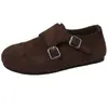 Sapatos de Algodão com Plataforma Estilo Retro Suede para Mulheres, Sapatos Mocassins de Pelúcia Estilo Britânico de Inverno com Tira de Dupla Fivela, Sapatos Casuais Versáteis de Couro Pequeno