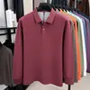 Camisa polo masculina de manga comprida com fenda na barra, algodão puro mercerizado, novo estilo outono 2026, camiseta masculina casual 100% algodão