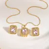 Conjunto de Collar Colgante de Cubo de Azúcar de Colores de Venta Caliente Transfronterizo y Aretes de Botón de Flor, Elegante y Sencillo, Versátil con un Toque de Lujo, Cadena para Clavícula