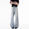Jeans Masculino Jacquard Xadrez Grande + Estoque Profundo Primavera Rascunhoso Bonito Micro-Flare Slim Fit Calça Casual Estilo Americano
