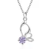 Collar Cruzado Europeo y Americano de Plata de Ley S925 Mariposa del Amazonas para Mujer con Doce Piedras de Nacimiento Colgante Versátil Collar de Cadena para Clavícula