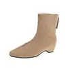 Botas de Cavaleiro Quadradas de Camurça Estilo Coreano Femininas 2026 Chegada Nova de Outono Salto Bloco Botas Emagrecedoras Figura Petite Temperamento Botas Curtas com Pelúcia