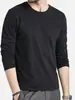 Camiseta Masculina de Manga Longa para Outono, Primavera e Outono, Cor Sólida, Gola Redonda, Slim Fit, Estilo Coreano, Top Juvenil, Camiseta Básica da Moda