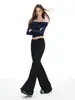 Pantalones de Traje Elásticos Negros para Mujer, Novedad Otoño Cintura Baja Simples Elegantes Casuales Con Caída Ajustados Versátiles Ligeramente Acampanados