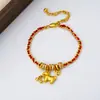 Novo Pulseira de Ano Novo Trançada com Corda Vermelha Dourada Antiga Areia Pingente de Luxo Leve Pulseira Feminina de Alta Qualidade Novo Estilo Chinês Ano do Cavalo