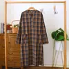 Vestido de Algodón de Manga Larga para Mujer de Verano, Sencillo Talla Grande Cuadros de Algodón Lavado Vestido Princesa con Cuello en V, Vestido para Casa, Pijama para Casa