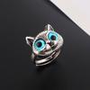Anel Fofo de Gato Gordo Tridimensional Olhos Azuis Liga Masculino e Feminino Casal Presente Anel Galvanizado Atacado