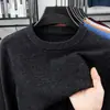 Suéter masculino 100% lã pura de lã australiana para jovens e meia-idade, nova camiseta básica de gola redonda outono e inverno 2026, vestuário masculino