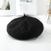 Boina de encaje para otoño e invierno, sombrero boina retro británico de pintor, lana, elegante, versátil, boina de malla, moderna para mujer