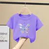 Camiseta de Manga Corta 100% Algodón Puro para Niñas Verano Nuevo Estilo para Niños y Niñas Medianos y Grandes Top Elegante con Estampado de Dibujos Animados de Media Manga