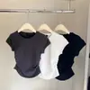 Camiseta de Manga Corta Ajustada para Chica Atractiva, Estilo Puro Deseo, Nueva Camiseta Básica de Color Sólido para Mujer con Cuello Redondo para Verano