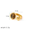 Anel de Pedra Natural Liquan Fashion Personalizado Retrô Aberto Anel de Aço Inoxidável Dourado 18K Não Desbota