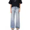 Jeans rectos azul claro para mujer, verano, finos, de cintura alta, corte holgado, adelgazantes, con caída, hasta el suelo, petite, pantalones de pierna ancha estrecha
