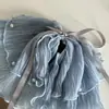 Pinza para el cabello con lazo de perlas y tela plisada azul, anillo para el cabello grande de doble capa, banda para el cabello de borde de oreja fresca y dulce, accesorios para el cabello