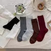 Calcetines para Mujer Calcetines de Media Pantorrilla Otoño e Invierno Nuevo Estilo Puños de Piel Sin Costuras Doble Aguja Versátil Color Sólido Casual Retro Calcetines Sueltos para Mujer