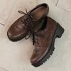 34--45 Tamanho Grande Sapatos Pequenos de Couro Primavera e Outono Sola Grossa Salto Grosso Saltos Médios Renda Frontal Retro Comércio Exterior Transfronteiriço Sapatos Femininos