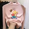 Camiseta térmica de forro polar para niña con cuello alto medio, ropa infantil de dibujos animados para primavera/otoño/invierno, top interior cálido para niños, moderno