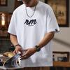 Verano 2025 nueva camiseta pesada de 250G con manga al hombro para hombre, holgada, talla grande, gorda, blanca, juvenil, chaqueta camiseta, moda