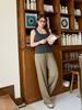 Pantalones rectos elegantes simples de cintura alta con cordón estilo coreano para mujer talla grande para chica gordita que cubren la carne adelgazantes combinan con todo pantalones casuales 63856