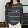 Cárdigan de punto jacquard texturizado estilo Gaozhi Academy Fair Isle coreano para mujer, abrigo suéter de alta gama para otoño e invierno