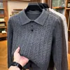 Suéter Casual Clásico de Punto Trenzado para Hombre 2026 Otoño/Invierno Nuevo Estilo Estilo Old Money Cuello Solapa Manga Larga Tejido Grueso Cálido