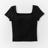 Camiseta Cuadrada de Manga Corta de Algodón Puro para Verano con Efecto Adelgazante de Cintura Alta y Copas Incorporadas, Top de Manga Corta de Algodón Puro para Mujer