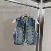 2026 Outono Europeu e Americano Transfronteiriço Novo Design de Botão Retrô Colete Jeans Emagrecedor Sem Mangas Gola Redonda