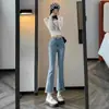 Jeans Azules Claros Elásticos para Mujer Primavera 2023 Ajuste Delgado Pantalones Cropped Adelgazantes para Personas Petitas