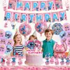 Decoración para Fiesta Temática Rosa de Stitch Bandera de Cumpleaños para Niños Pegatina para Insertar en Pastel Set de Globos
