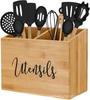 Caja de almacenamiento de vajilla de cocina de madera al por mayor, caja de almacenamiento de escritorio para cuchillos, caja de rejilla de madera envejecida para cuchillos, tenedores y cucharas