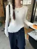 Suéter Pulóver Coreano de Moda con Cuello Redondo Fruncido para Mujer, Nuevo Tejido Base Delgado Versátil de Otoño e Invierno