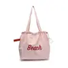 Nova Bolsa de Nylon com Letras Estilo Coreano, Casual, Fashion, Bolsa de Ombro Versátil, Estilosa, Leve, Cordão, Bolsa Tote de Grande Capacidade